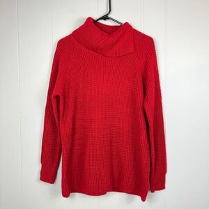 Dennis Basso Red Knit Cowl Neck Long Sleeve‎ Pullover Sweater Small